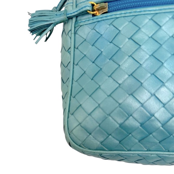 Auth Bottega Veneta Metallic Blue Intreciatto Camera Crossbody Shoulder Bag - Picture 7 of 16